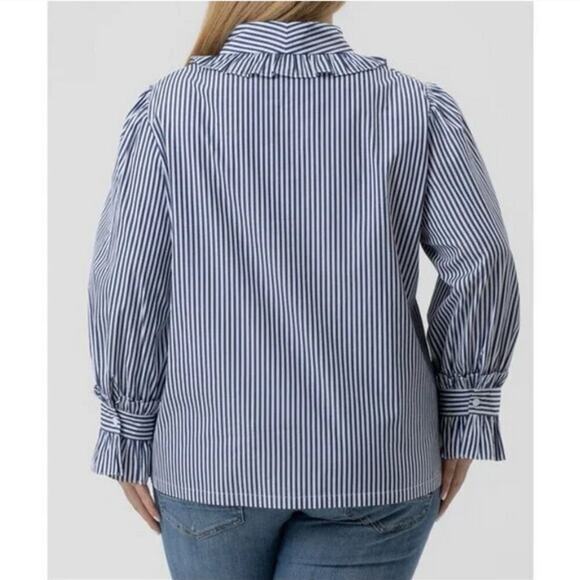Harshman Women’s Size 3X Fuella Ruffled Button-Down  NavyStripes NWT - Picture 2 of 3